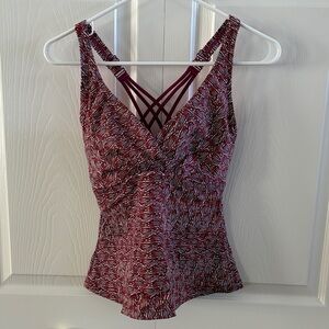 Prana Women's Maroon Crimson Patterned Swim Top, Padded, Tankini, 34D